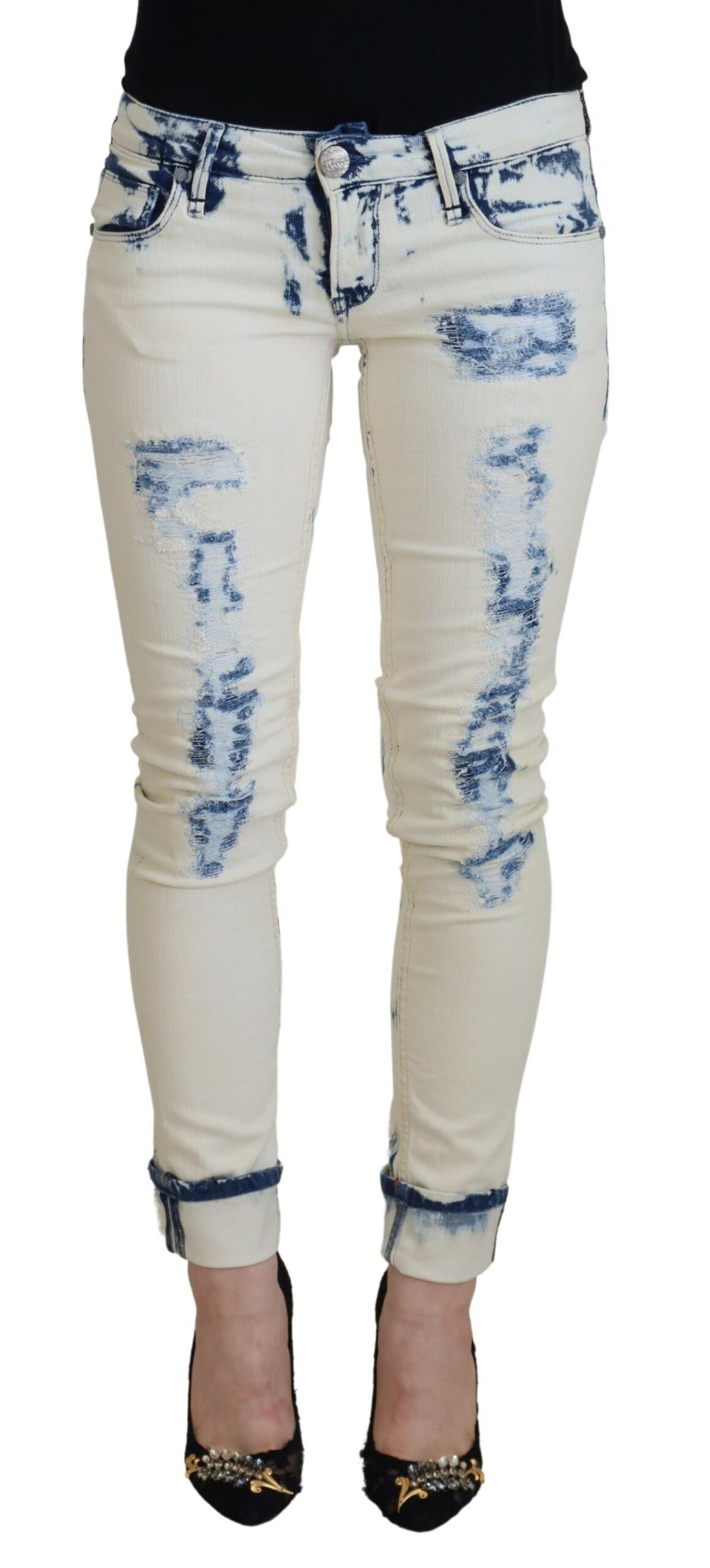 

Шикарные рваные узкие джинсы с заниженной талией Yacht, Blue and White