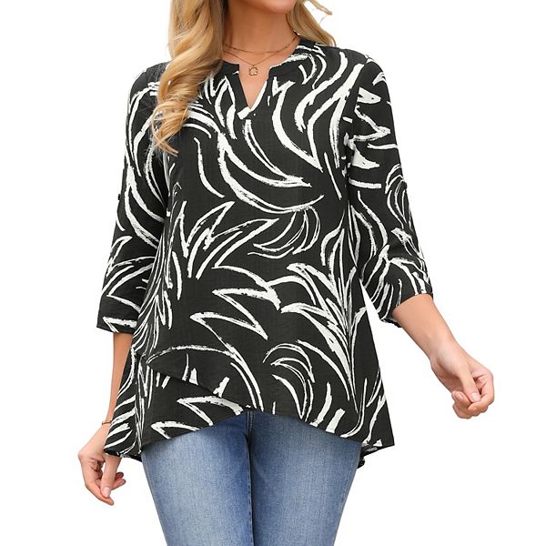 

Женская блузка с 3/4 рукавом, цветочным принтом и V-образным вырезом Inspire Chic, Black