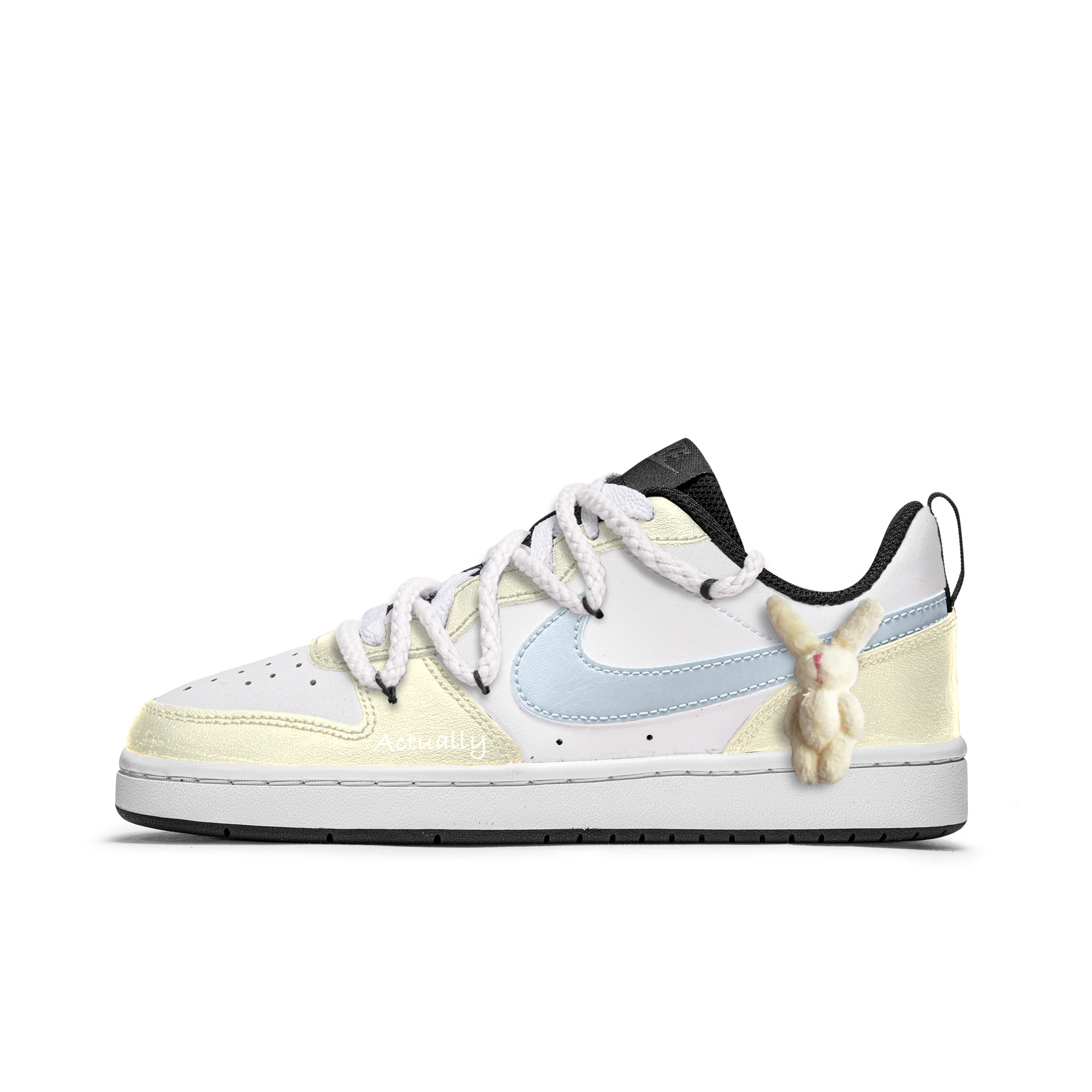 

Nike Детские кроссовки для скейтбординга Court Borough Butter Bunny с нескользящей подошвой, износостойкие, желтые, белые, подростковые