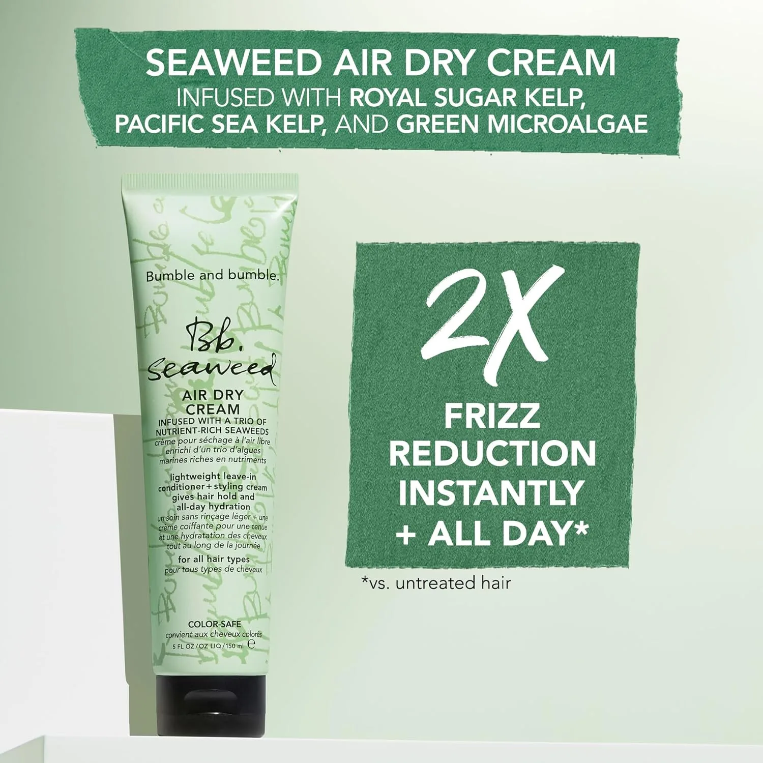 Bumble and bumble. Крем для укладки волос без фена Seaweed Nourishing Air Dry, кондиционер без смывания, распутывает, увлажняет, защищает от пушистости, легкая фиксация, безопасен для окрашенных волос, для всех типов волос, Green — фото 4