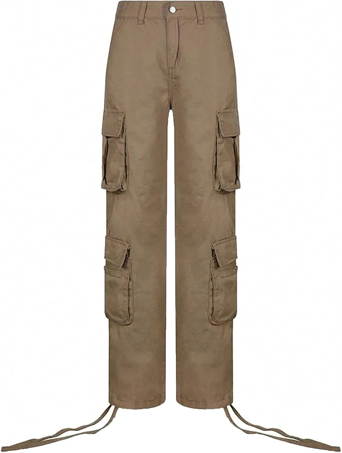 

Dawery Ruched Big Pockets Cargo Jeans Retro Sporty Low Waisted Trousers Light Brown Streetwear Denim Joggers Women