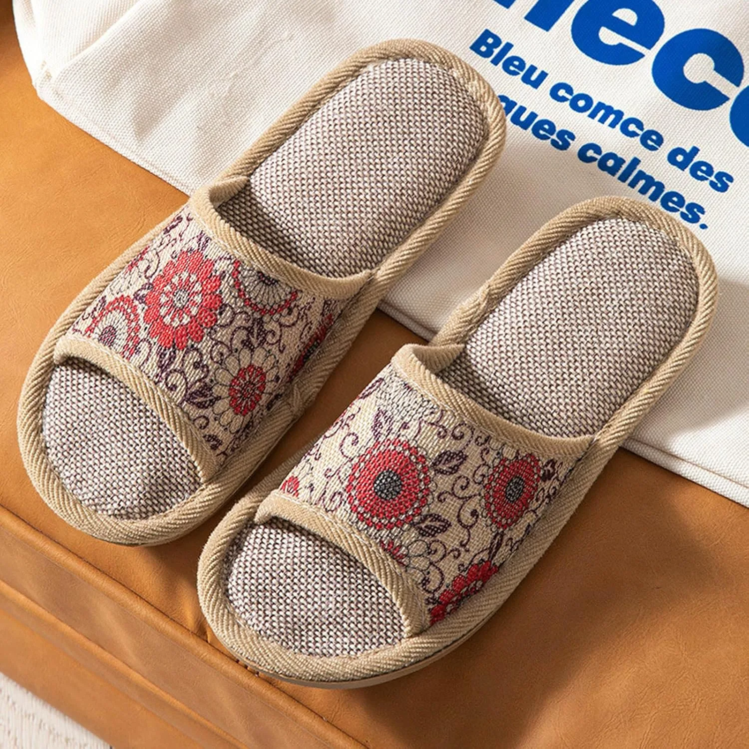 Тапочки кожаные мужские и женские, низкие, открытые, удобные, гостевые, плоские пляжные тапочки, удобные летние, для дома и улицы, для купания Generisch, красный — фото 3