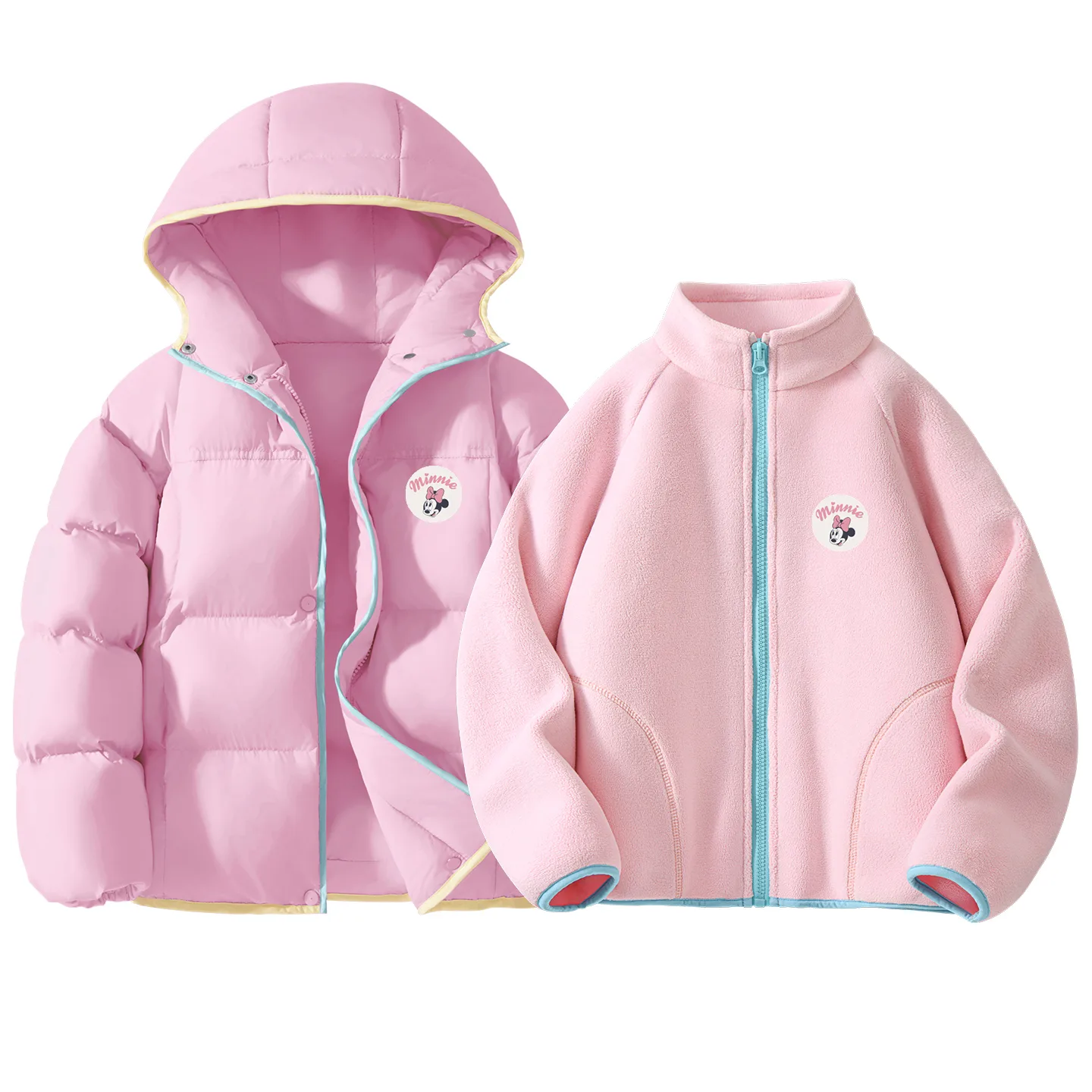Детский спортивный костюм с круглым вырезом и утеплением Disney, [Thickened Thermal]Dini Round Hook-and-Loop K Honey Powder+Dini Medium Round Hook-and-Loop K Frosting Pink