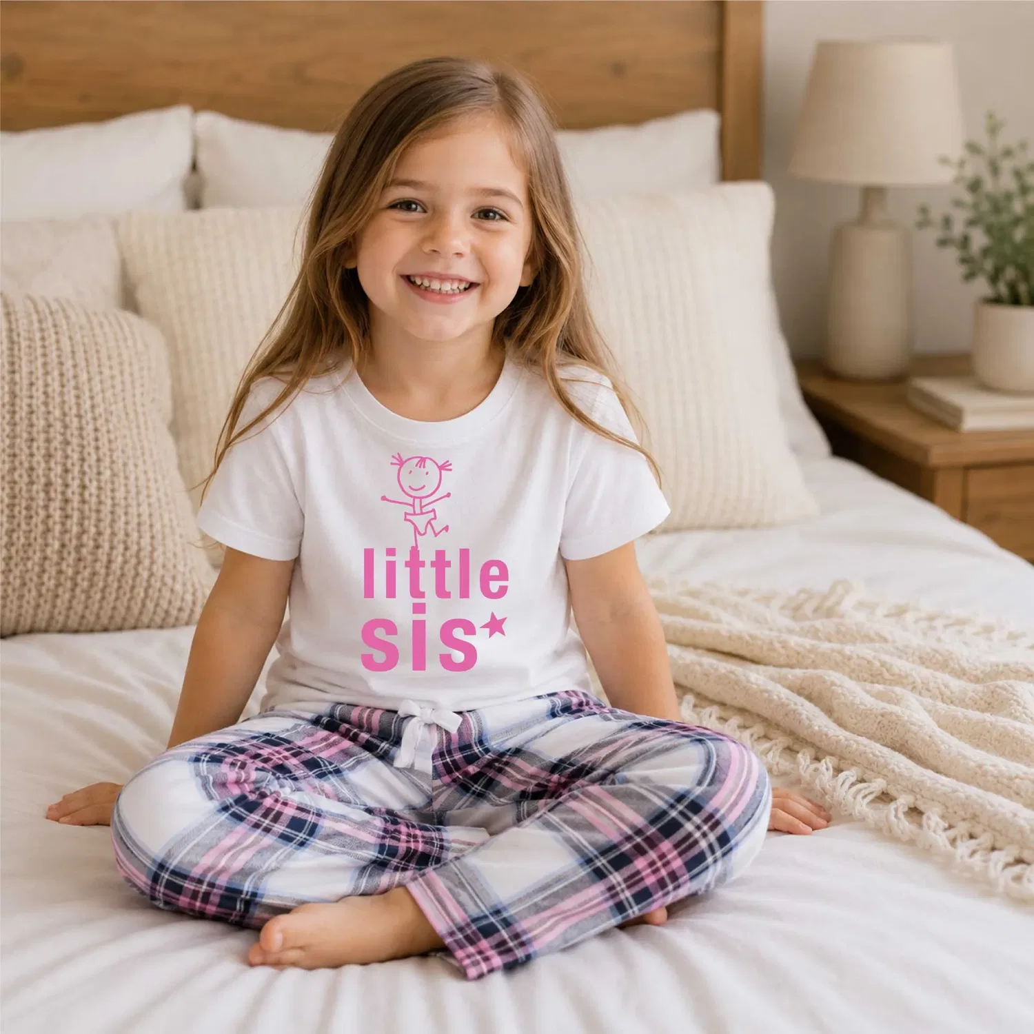 Пижама для девочек с принтом тартан Little Sis, 60 Second Makeover, розовый