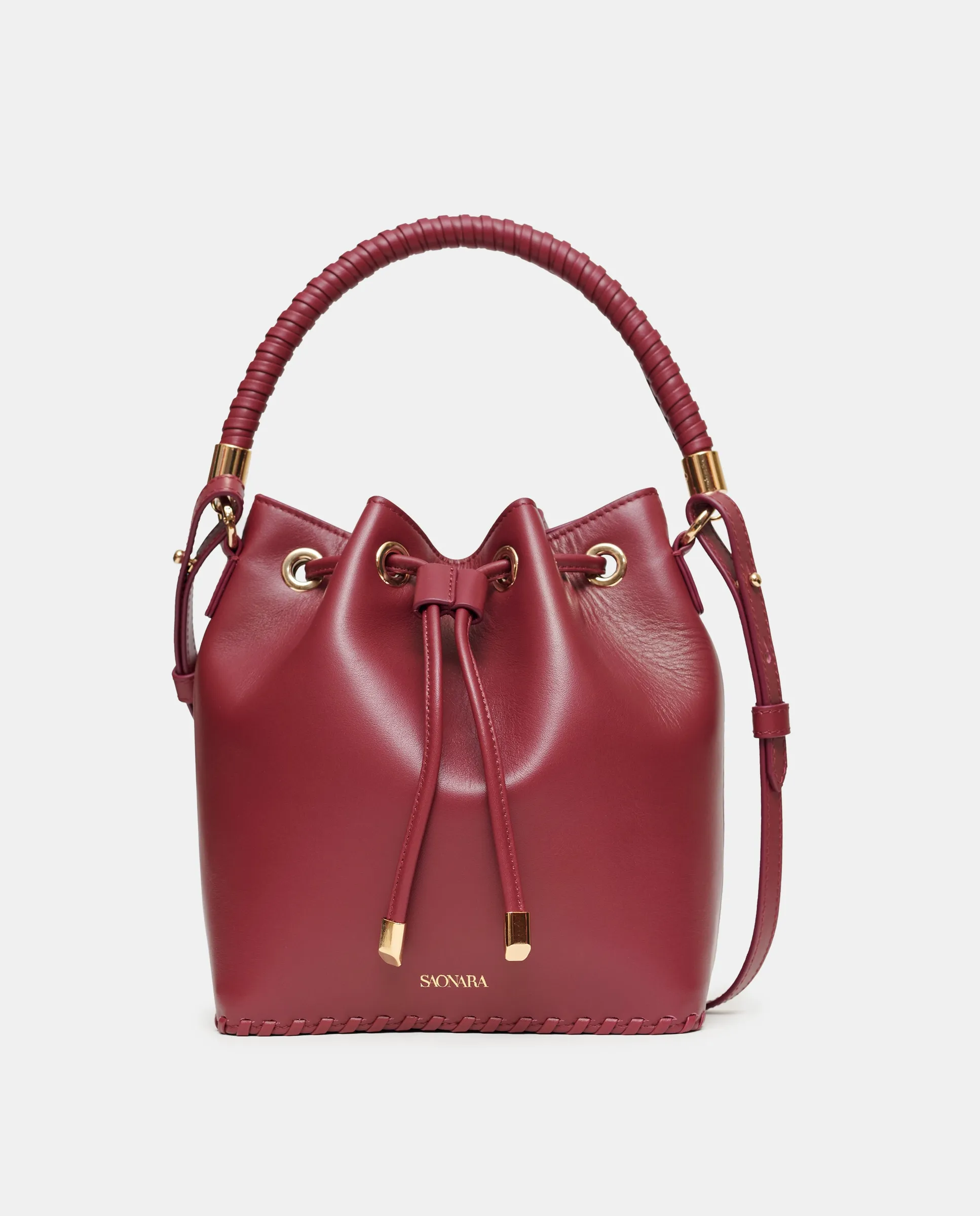 

Большая кожаная сумка-ведро с наплечным ремнем Saonara, гранатовый