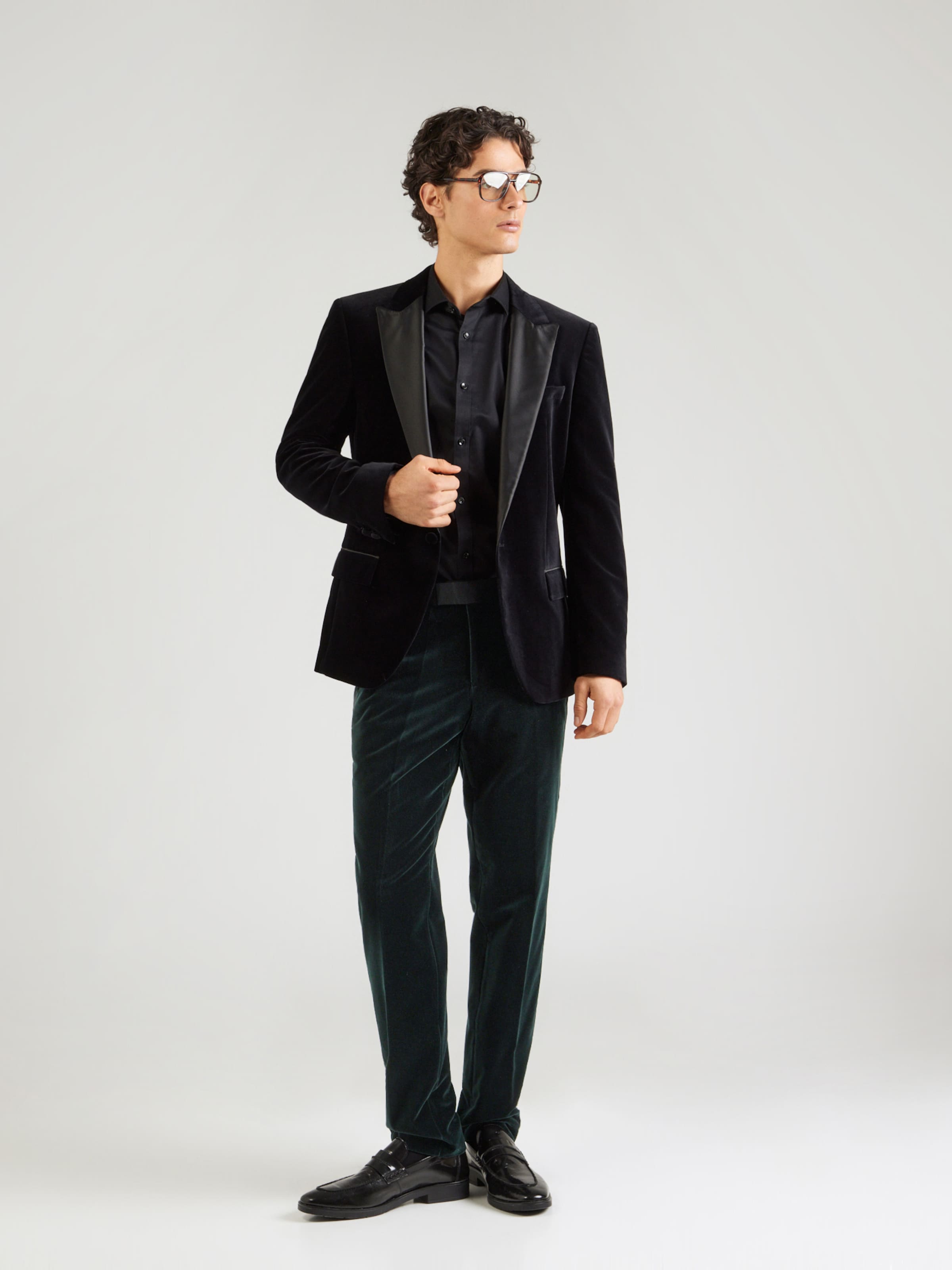 BOSS Брюки Slim fit со складками 'Genius Tux' в темно-зеленом цвете — фото 4