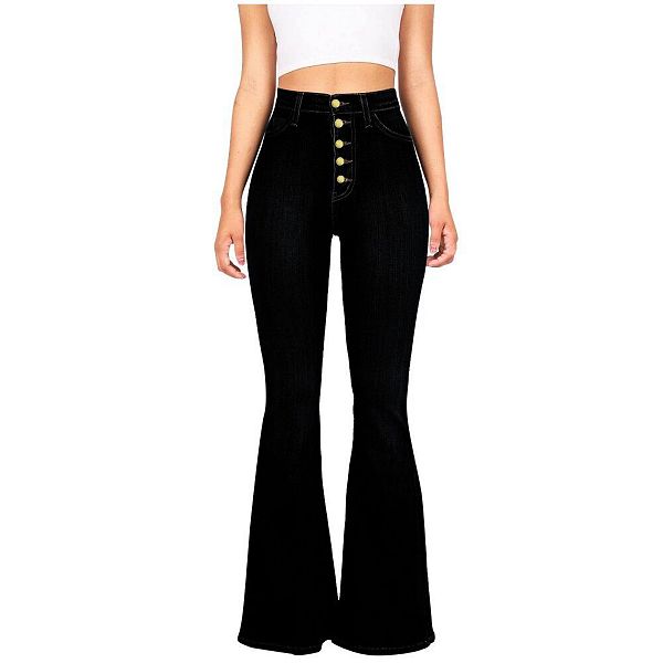 

Джинсы женские high waisted flare bell bottom с поясом stretch wide leg Yesfashion, Black