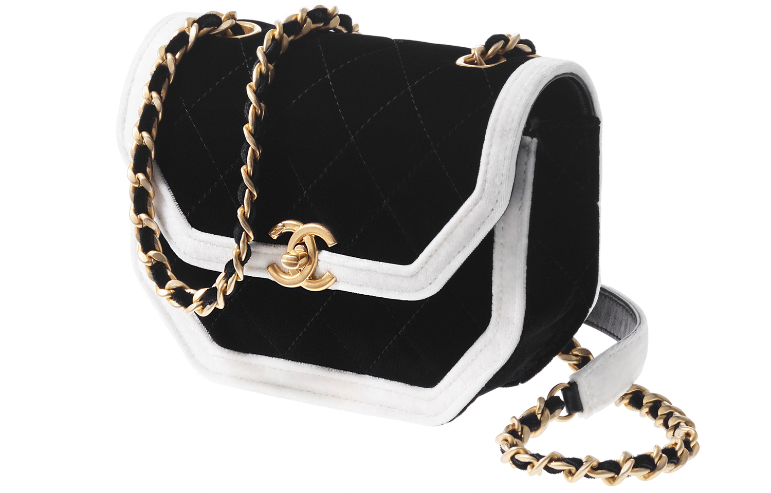 CHANEL 21k зимняя велюровая сумка с клапаном, наплечная сумка, мини-кроссбоди женская black/white — фото 2