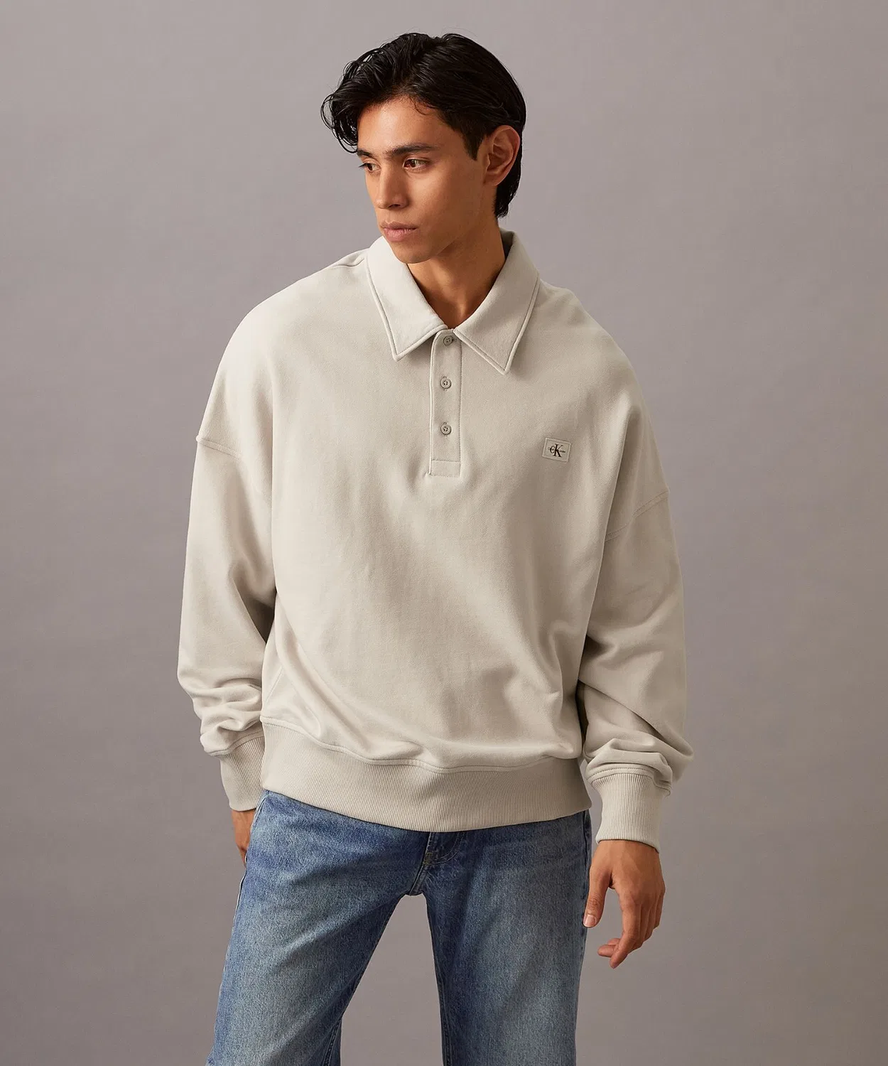Свитшот регби Calvin Klein Jeans, свободный крой, светло-бежевый