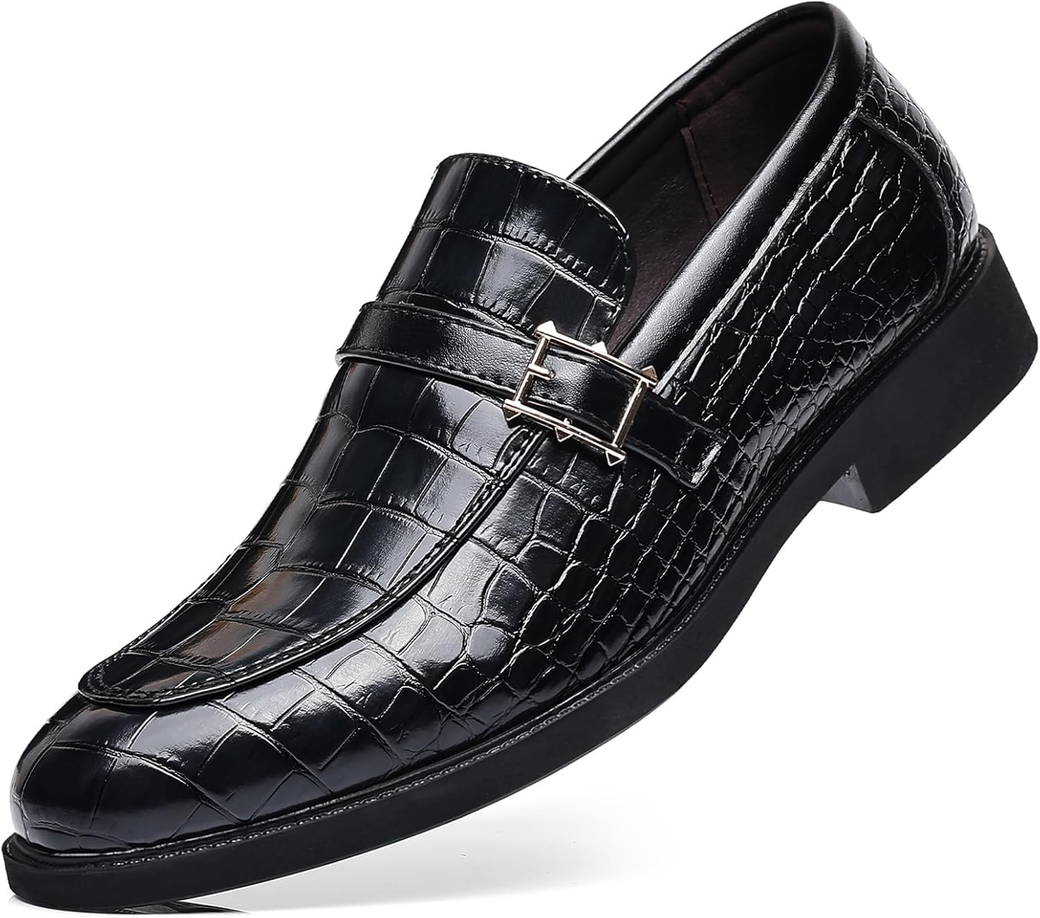 

Мужские кожаные лоферы с пряжкой и принтом, модные, удобные туфли без шнуровки, оксфорды, низкий устойчивый каблук, повседневные и деловые формальные лоферы Lossarye, черный