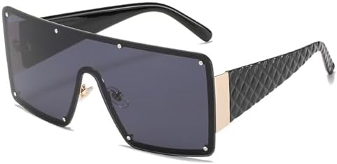 

Женские солнцезащитные очки большого размера, цельные, без оправы, винтажные, мужские, с градиентными линзами, защита от УФ-излучения UV400, очки для вождения MTZJH, Gold All Black