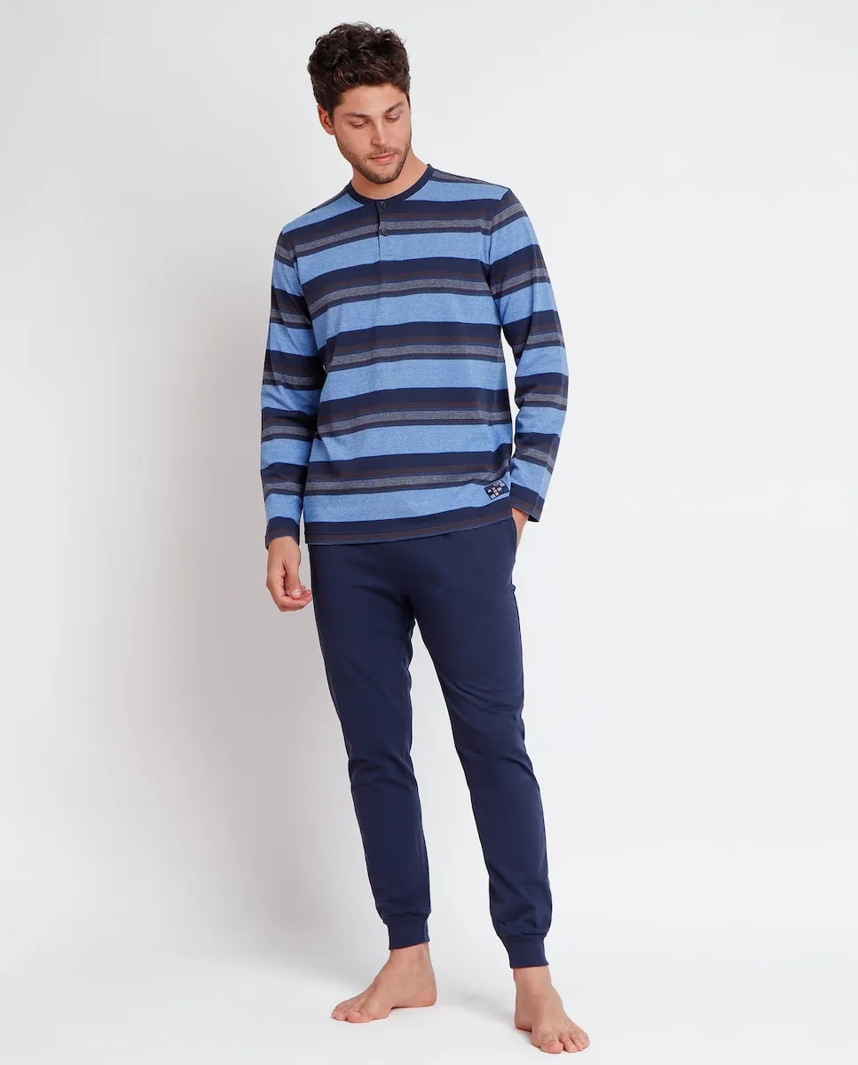 

Длинная мужская пижама из хлопкового трикотажа синего цвета Admas