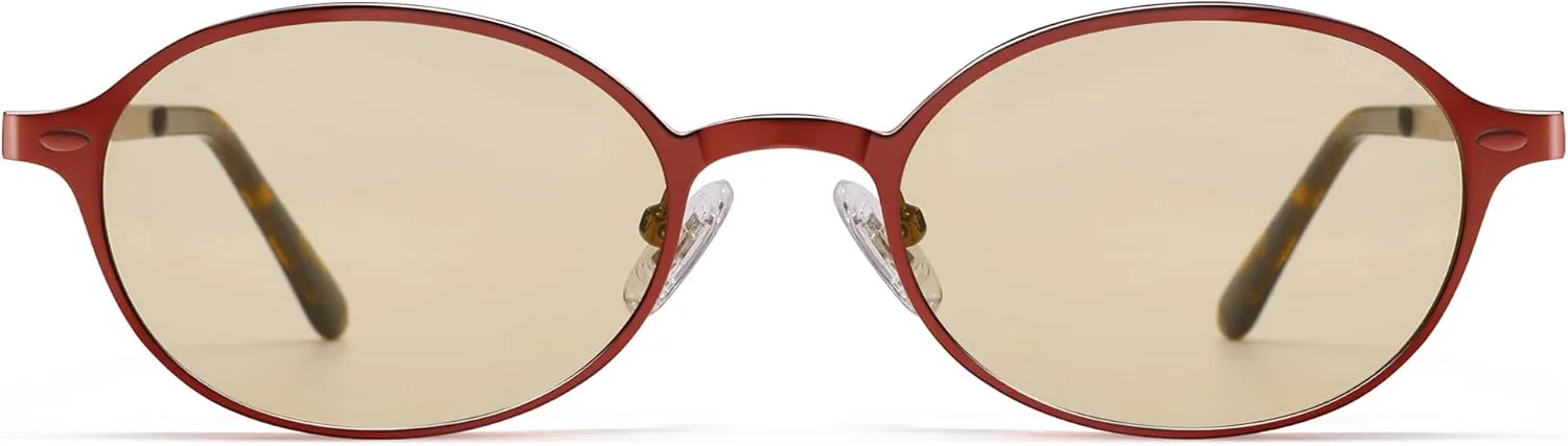 

Солнцезащитные очки SOJOS Small Retro Oval Polarized для женщин и мужчин, стильные круглые металлические оправы в стиле 80-х и 90-х SJ1260, Dark Red/Light Brown Tint
