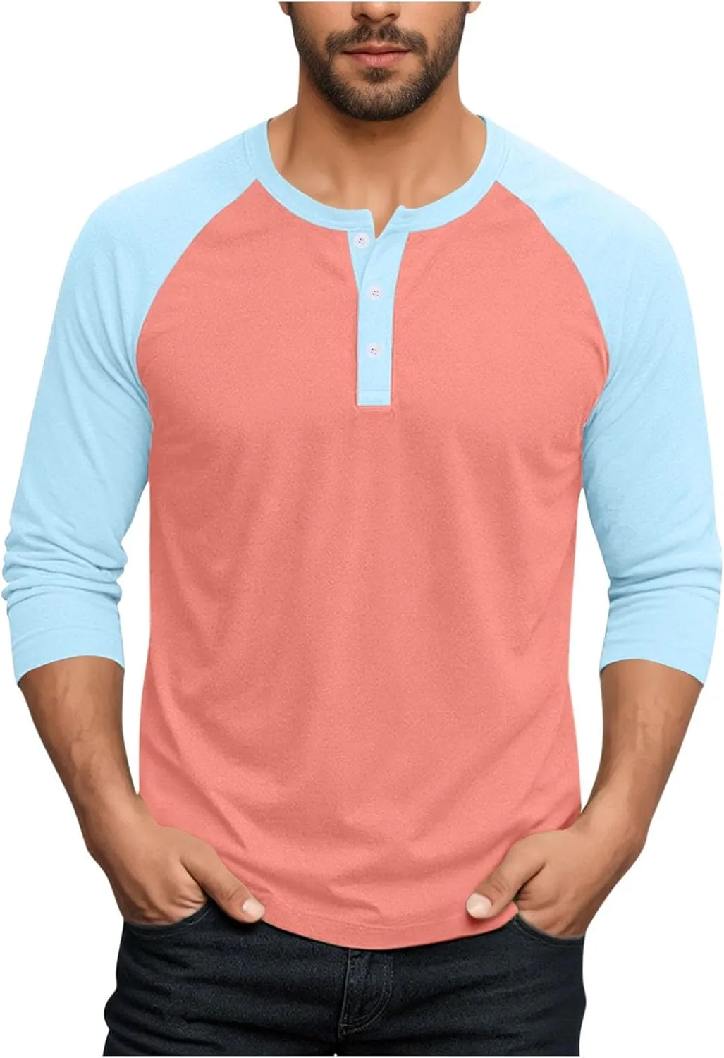 

Свитшот с цветными блоками, длинный рукав, хенли, хлопок