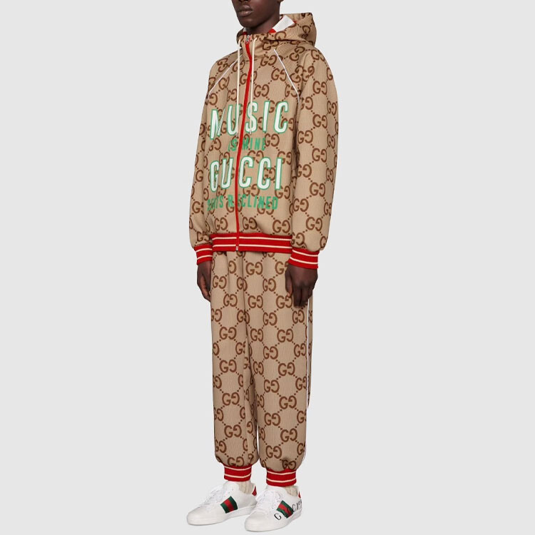 Штаны спортивные Gucci, коричневый / красно-белый — фото 2