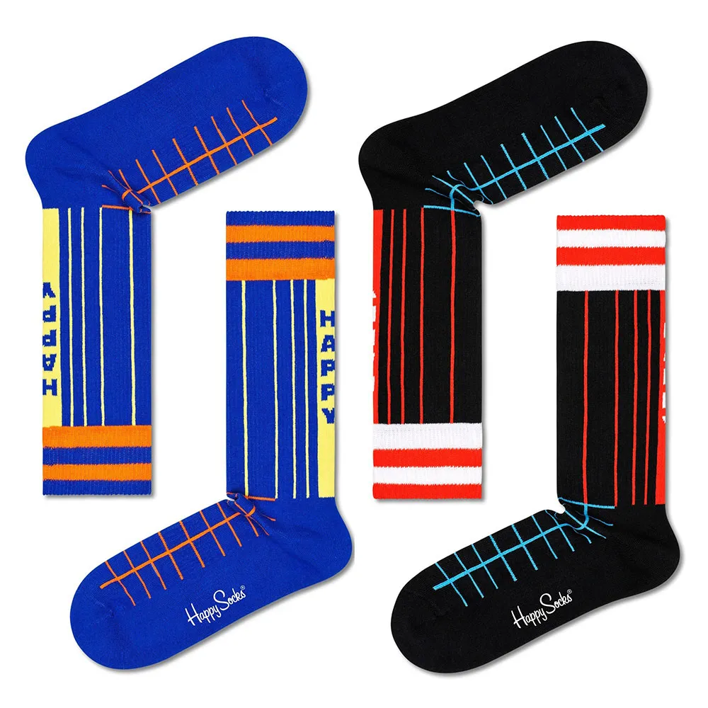 

Носки 2 шт Happy Socks Grid Stripe Crew long, синий