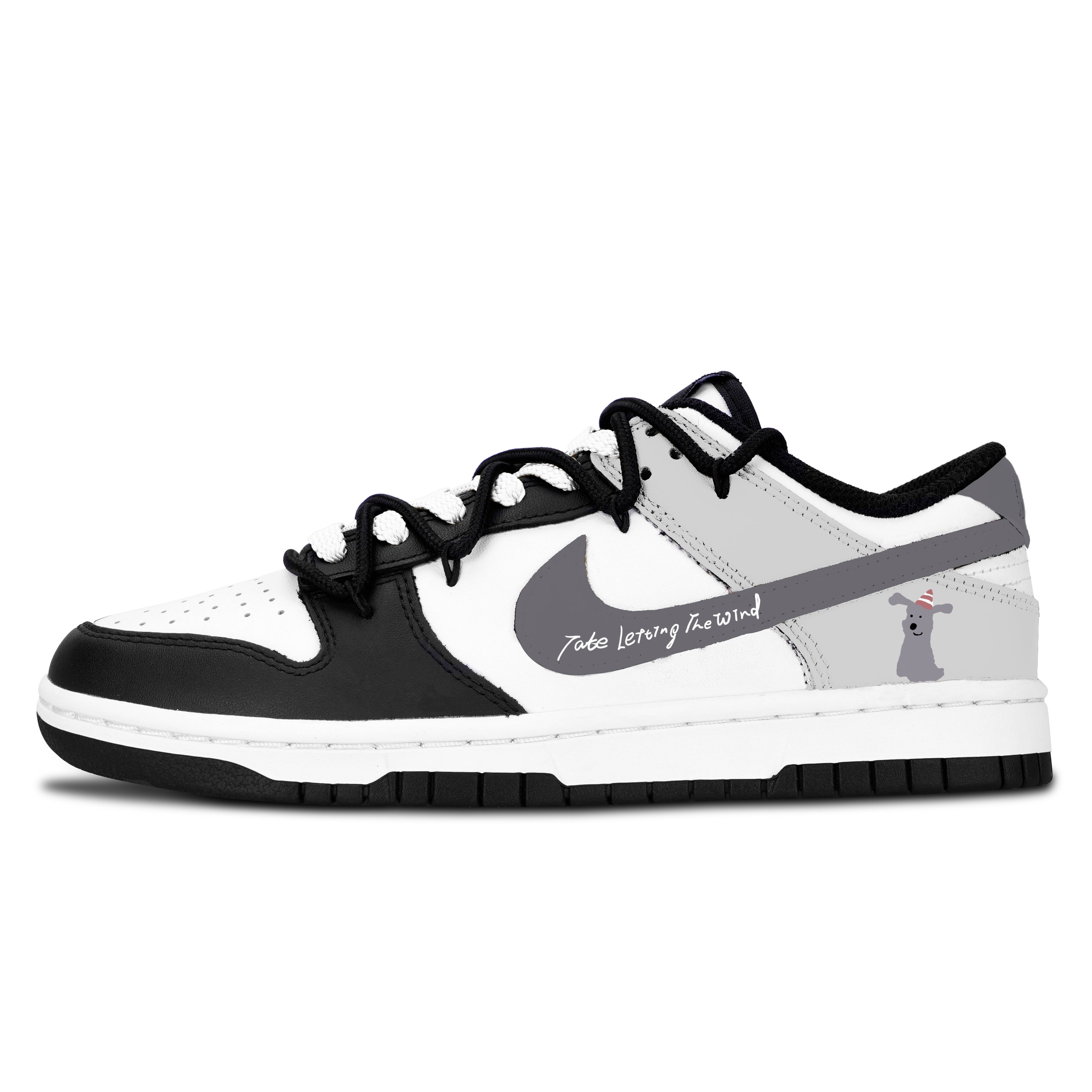 

Nike Dunk Black White, Wind Whispers Elegance Leather Slip Resistant Abrasion Resistant Low top Skateboard Shoes Gray
