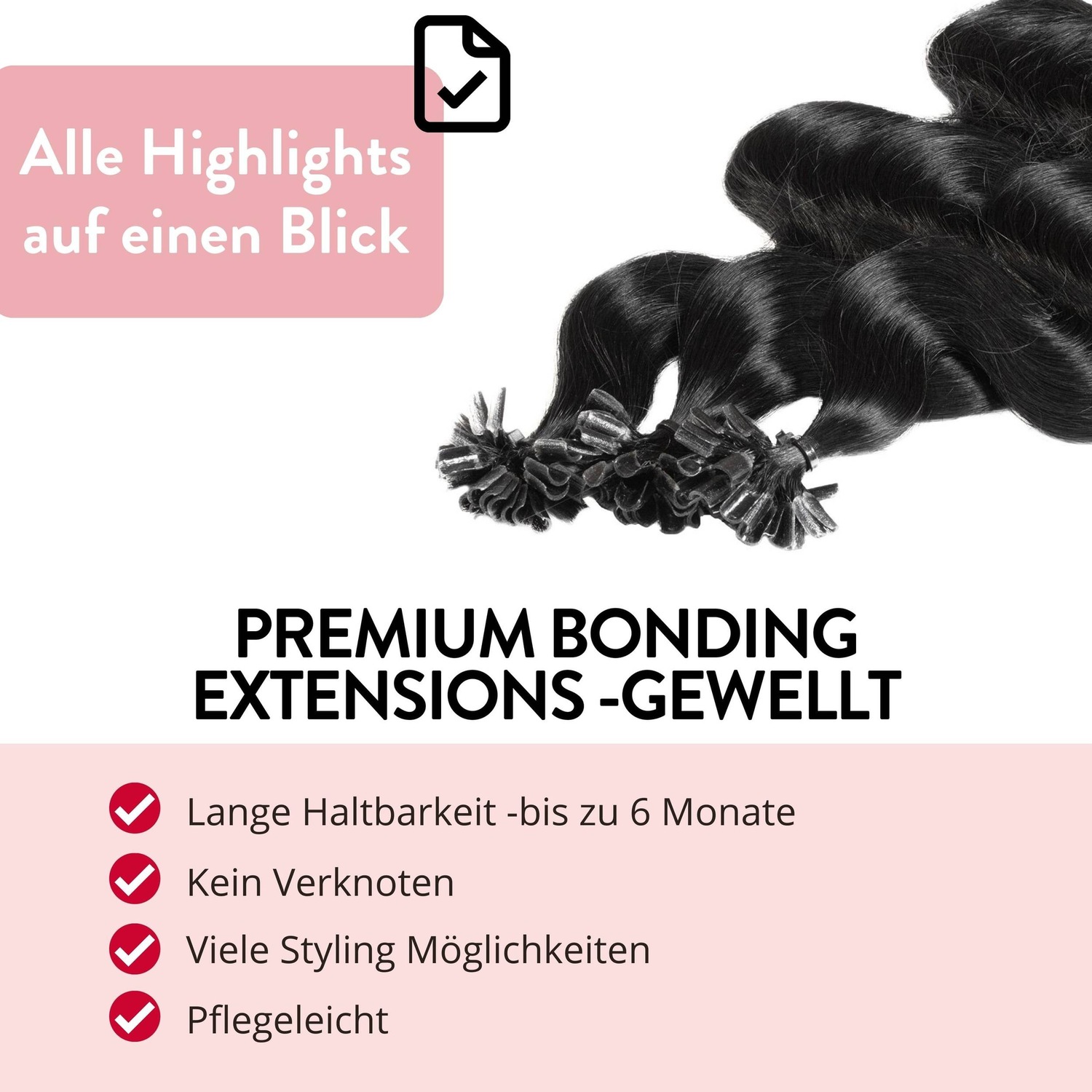 Накладные волосы bonding extensions premium echthaar #2/0 schwarz 0,8g Hair2Heart, 40cm, количество 25 шт. — фото 3