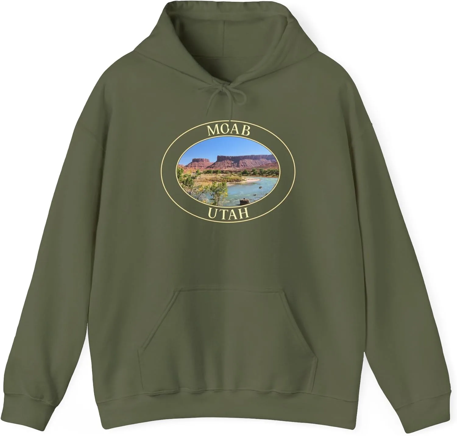 Толстовка с капюшоном Moab Utah - Толстовка с изображением живописной реки Колорадо - Пуловер GentleSeas с пустынным пейзажем - Подарок для любителей приключений на Юго-Западе GENERIC, зеленый