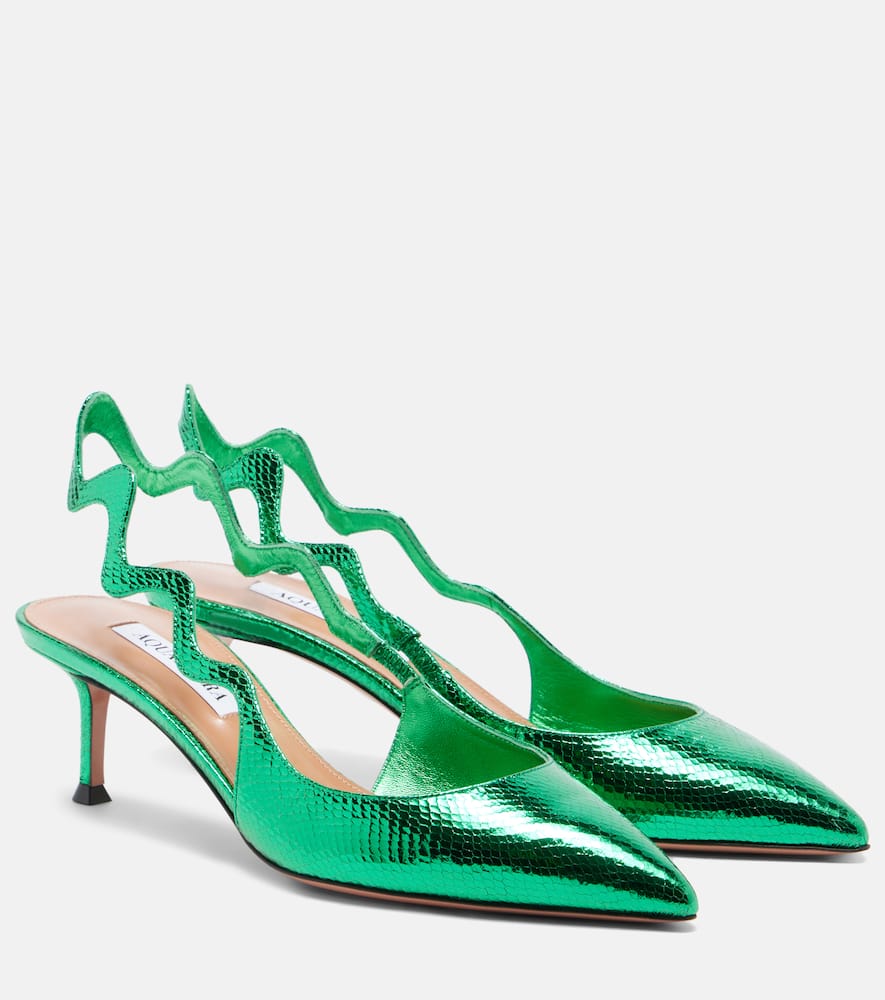 Artiste 50 кожаные босоножки-лодочки с ремешком metallic Aquazzura, Bright Emerald