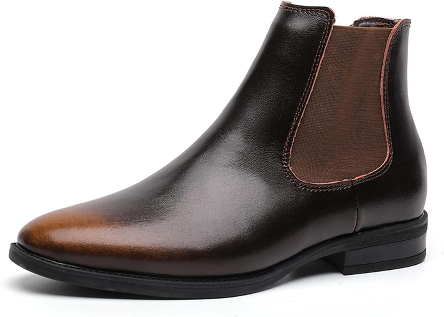 

Мужские сапоги Челси из натуральной кожи, модный ретро градиентный цвет, двойная строчка, высокие кожаные ботинки, модные деловые кожаные ботинки, мужские повседневные ботинки, противоскользящие, прочные, мягкие Vtiao, коричневый