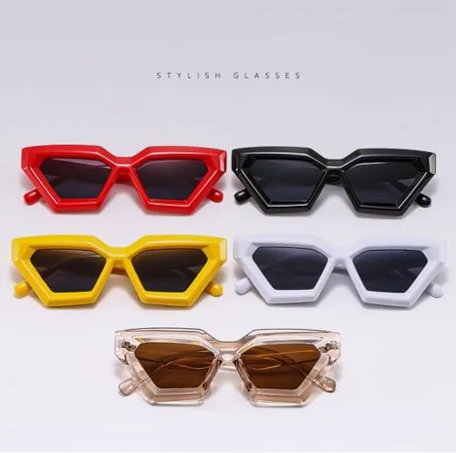 

Солнцезащитные очки в стиле ретро 2026 года, многоугольные, «кошачий глаз», черные, для женщин, панк-очки, защита от ультрафиолета UV400, для мужчин MTZJH, White