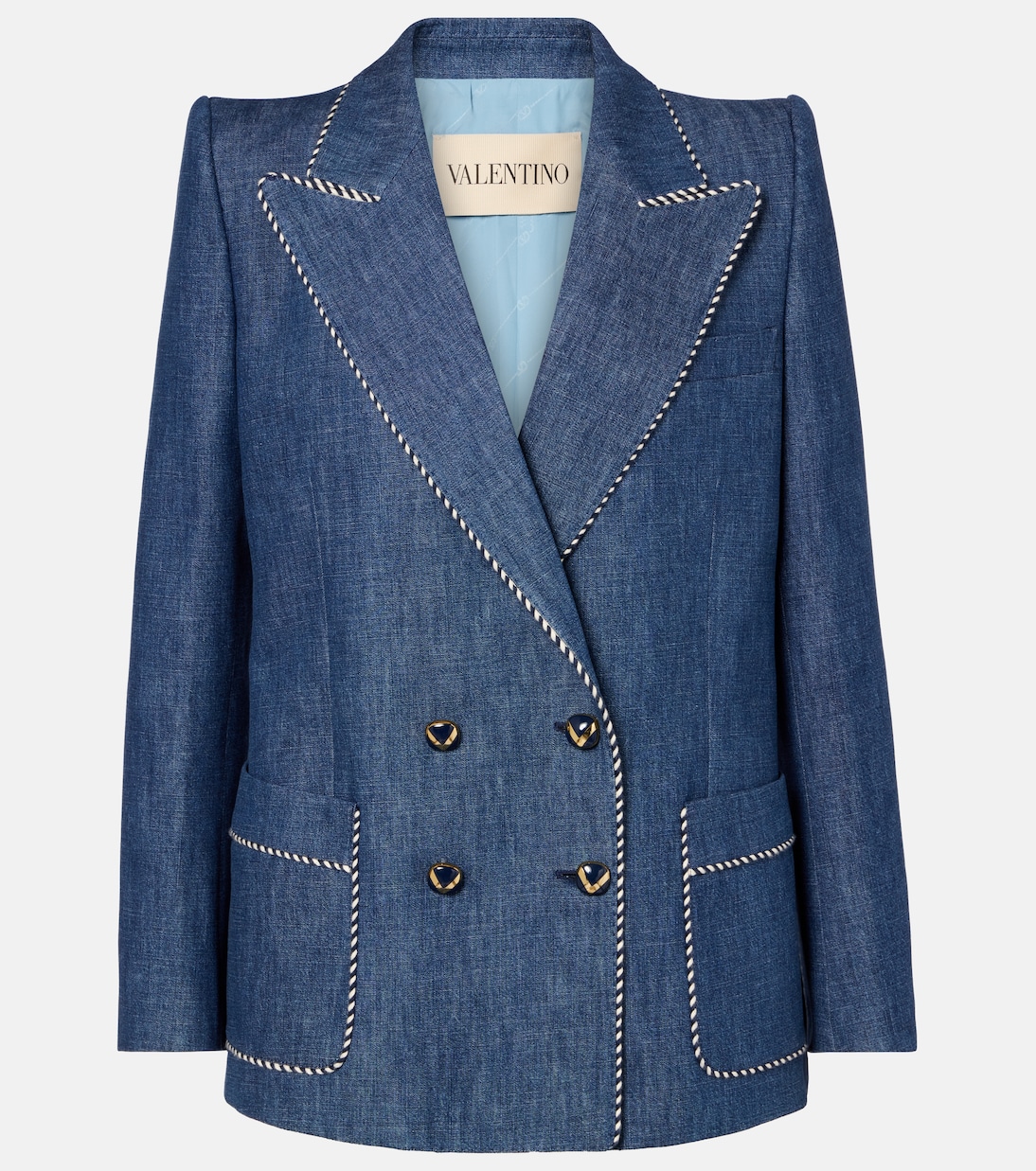 

Двубортный блейзер из шамбре Valentino, Blu Medio