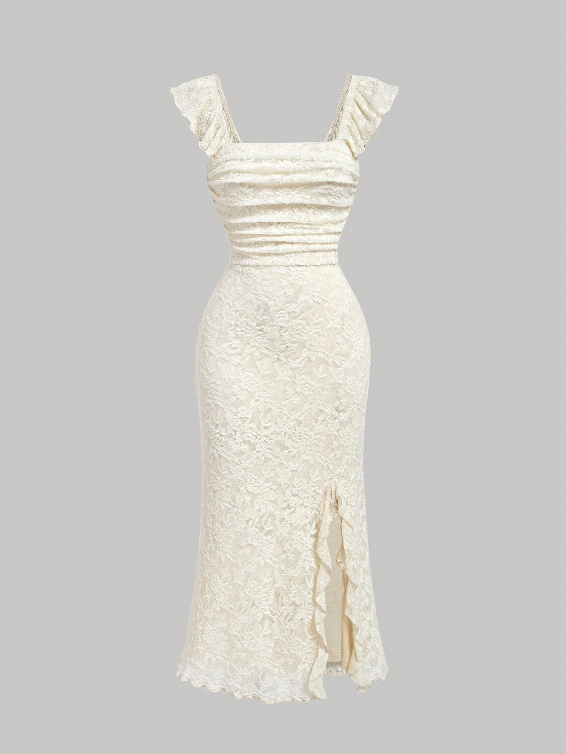 

SHEIN MOD Летнее вечернее абрикосовое платье-миди с рюшами и открытой спиной и завязками-трапецией, абрикосовый цвет