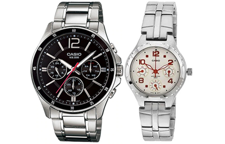 

CASIO Часы Unisex Pair Table Series Silver Watch, Black Dial+Beige Watch Dial (Matching Pairs)