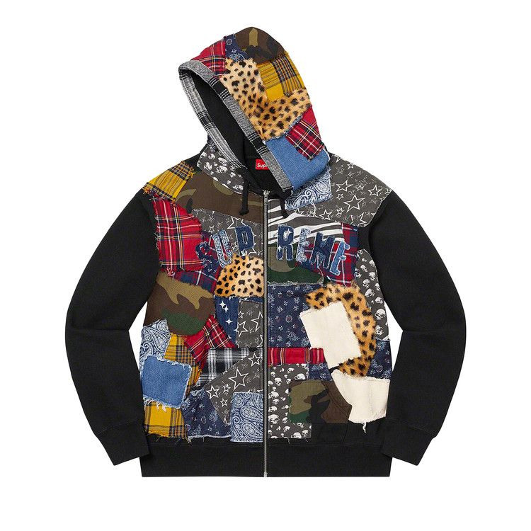

Толстовка Supreme Patchwork Zip Up Hooded Sweatshirt, Black