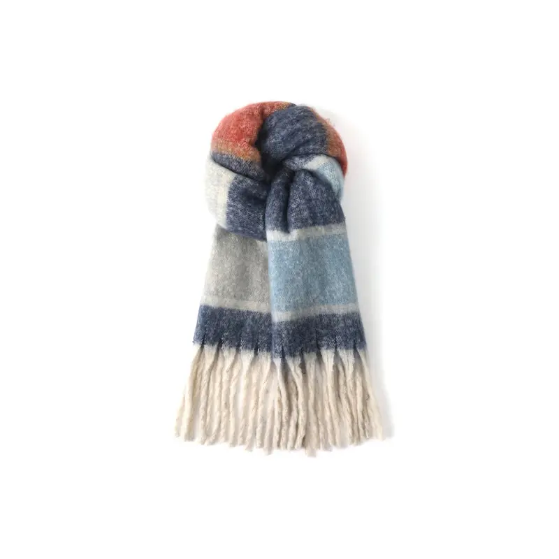 

FREE RABBITⅡ Вязаный шарф унисекс, New Dark Blue Plaid