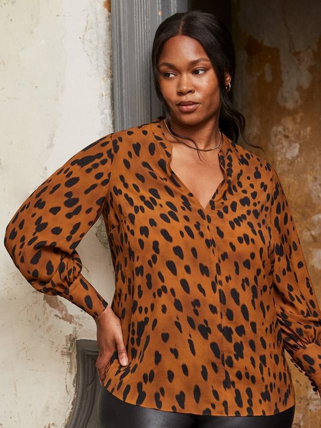 

Кривая блузка с анималистичным принтом в стиле Неру Live Unlimited, Brown