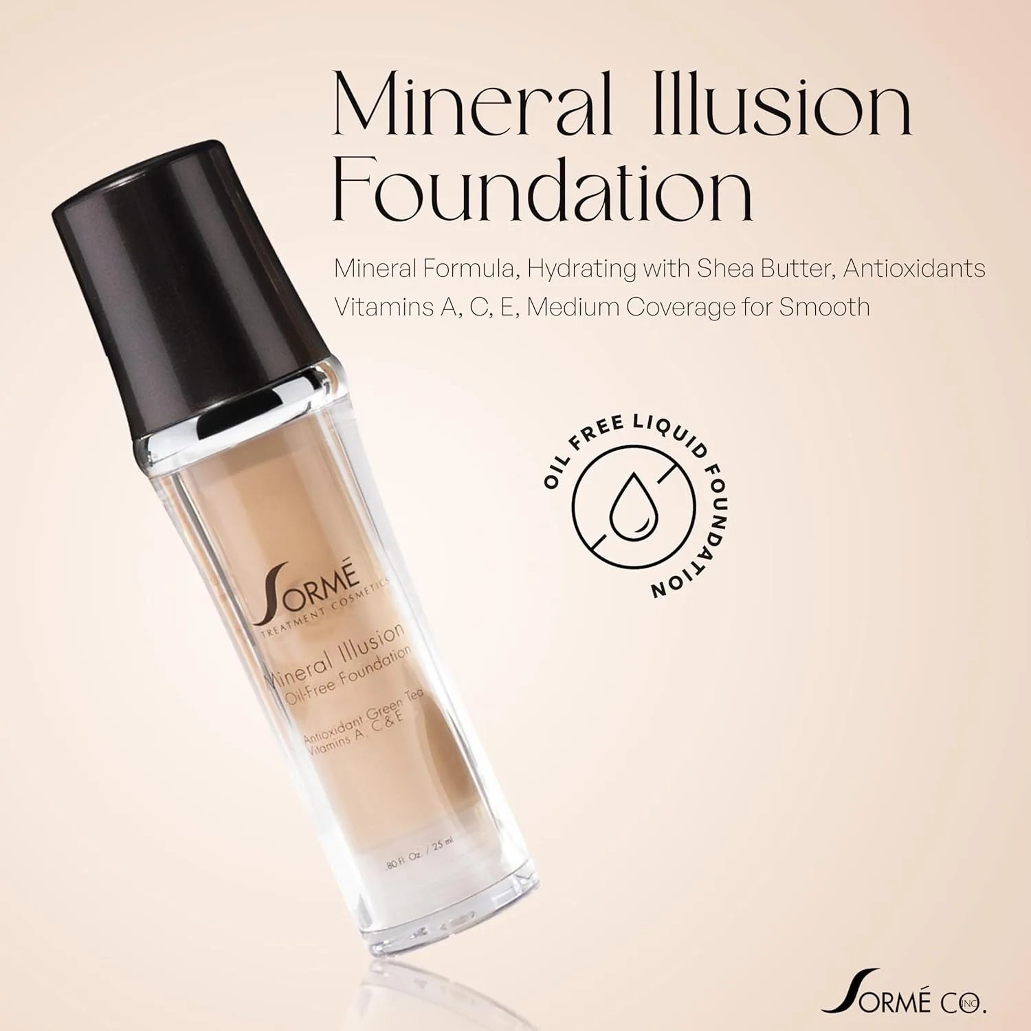 SORMÉ Mineral Illusion тональная основа без отдушек и масел, с минеральным солнцезащитным фильтром, увлажняющая с маслом ши и витаминами A, C, E, среднее покрытие, 25 мл, Porcelain — фото 2