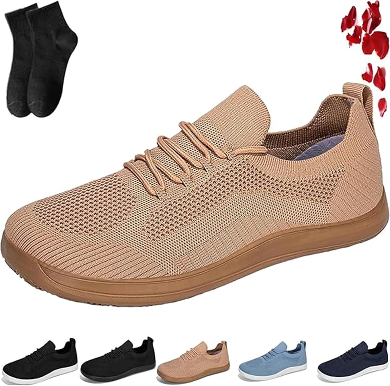 

Комфортные гибридные кроссовки, широкие минималистичные туфли для ходьбы, дышащие повседневные, мягкая вязка с широким носком, для женщин и мужчин Generic, хаки