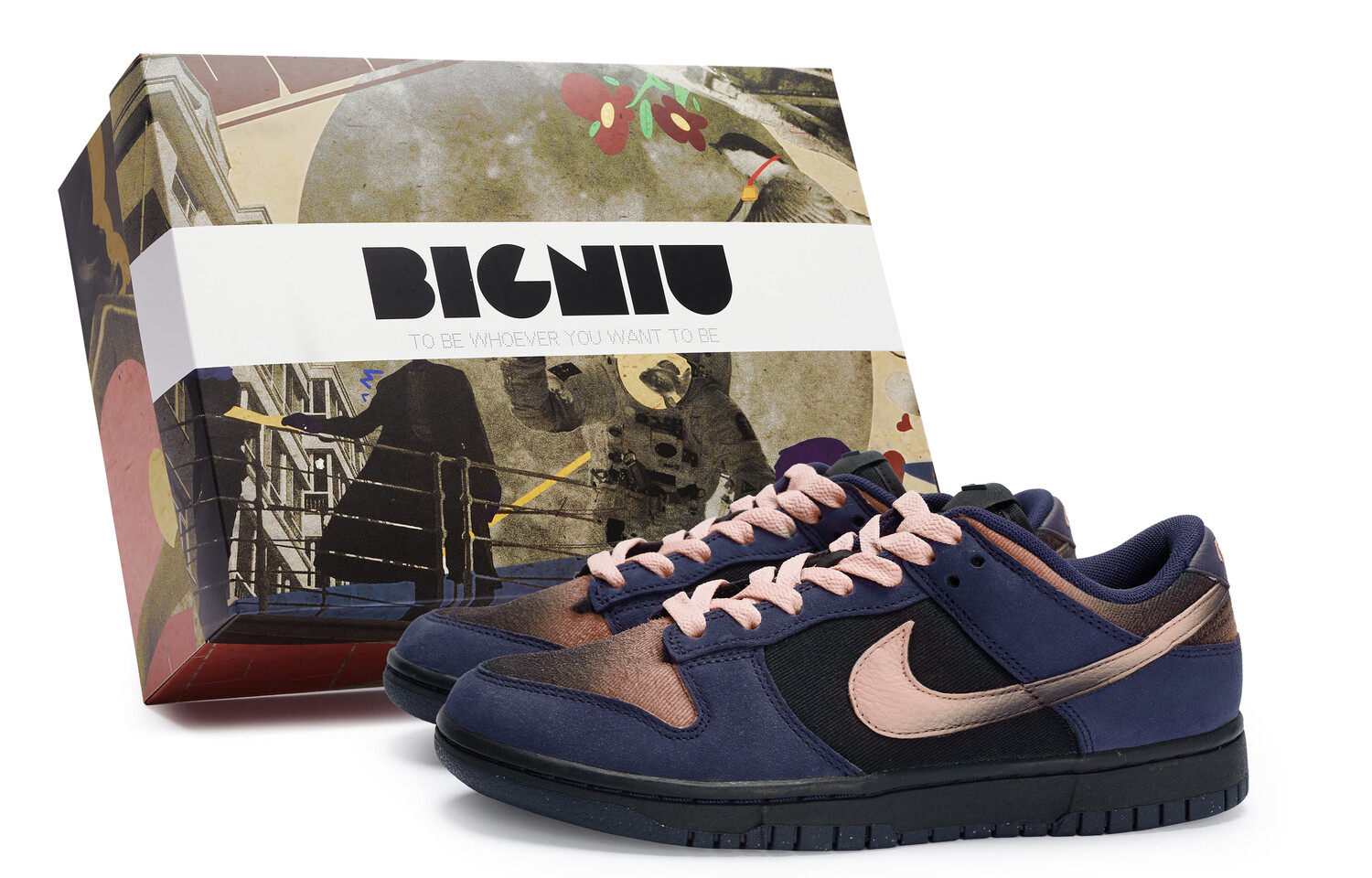 

Кроссовки Nike Dunk Skateboarding Shoes Women's Low-top Pink, синий/черный