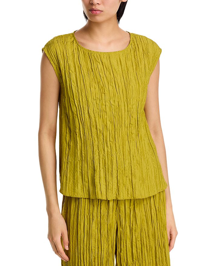 

Топ с воротником-баской из жатого шелка Eileen Fisher, желтый
