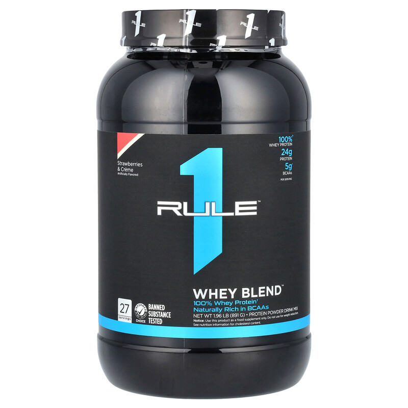 

Rule One Proteins, Whey Blend, протеиновая смесь для приготовления напитка, клубника и крем, 891 г (1,96 фунта)