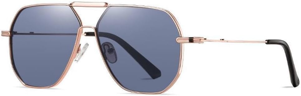 

Мужские металлические солнцезащитные очки, женские солнцезащитные очки UV400 с многоугольной оправой, для вождения, пляжа, путешествий, с защитой от бликов HVTVTLA, Rose Gold Blue