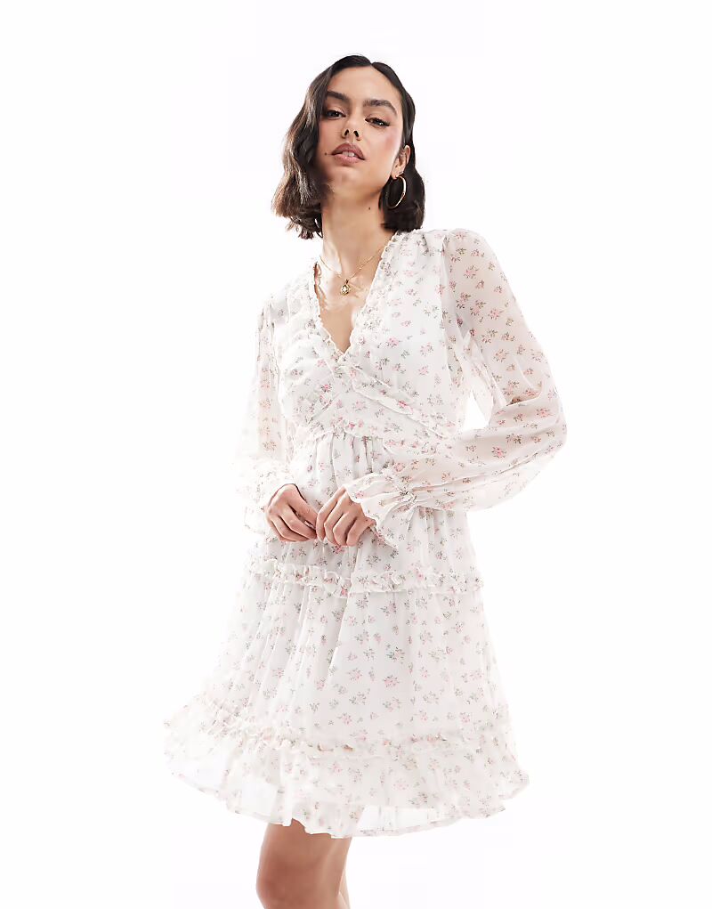 

Платье-рубашка мини Vero Moda Smilla с оборками и белым мелким принтом