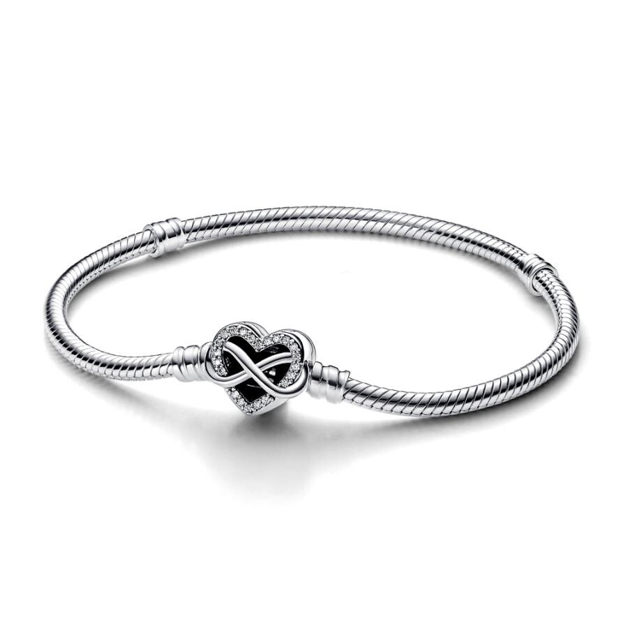 

Браслет Pandora Moments Sparkling Infinity Heart Clasp Snake Chain, стерлинговое серебро