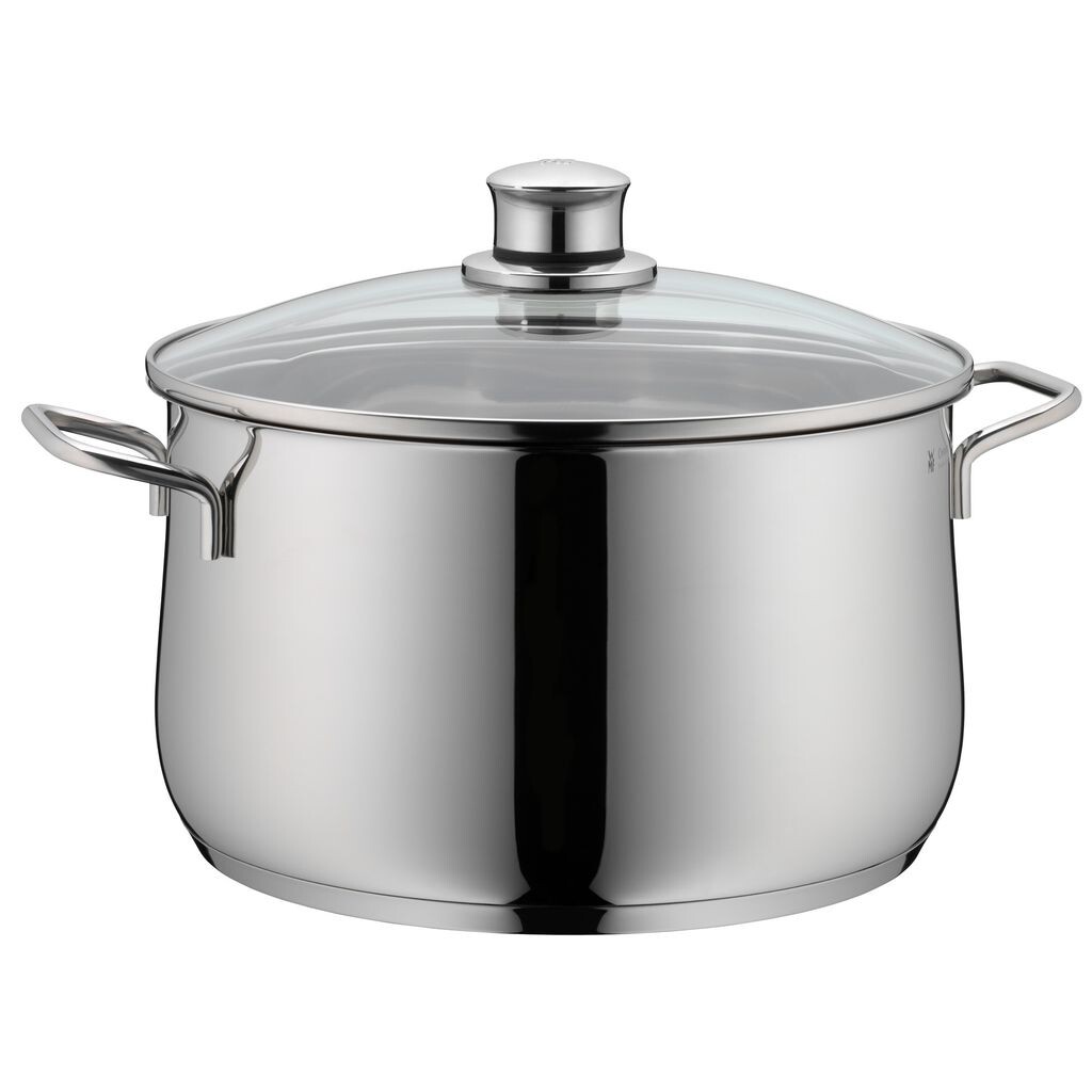 

Кастрюля WMF Diadem Plus высотой 24 см, стеклянная крышка, кастрюля для мяса 6,5 л, полированная нержавеющая сталь Cromargan, индукционная кастрюля, без покрытия