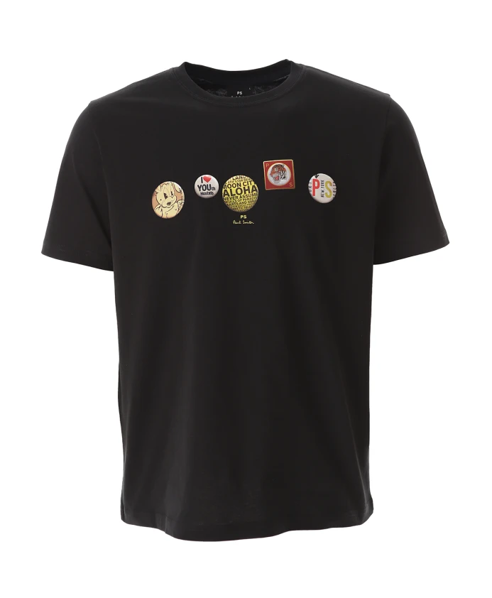 

Черная футболка с разноцветным принтом и нашивкой. Ps By Paul Smith, черный
