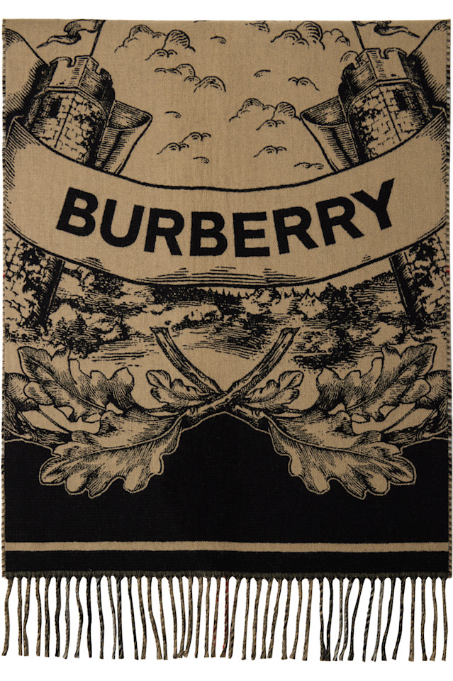 

Широкий двусторонний шарф из кашемира EKD Burberry, бежевый