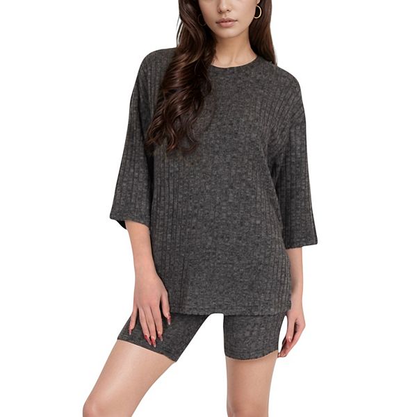 

Женский лонгсет с ребристым узором, топ с рукавом 3/4 и шорты Anna-Kaci, Black