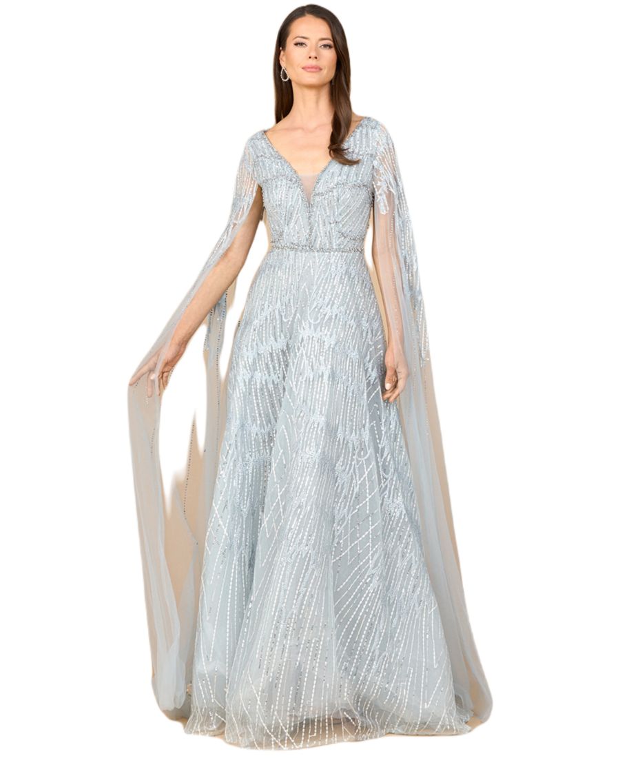 

Женское расшитое платье с рукавами-накидкой Lara, Light blue