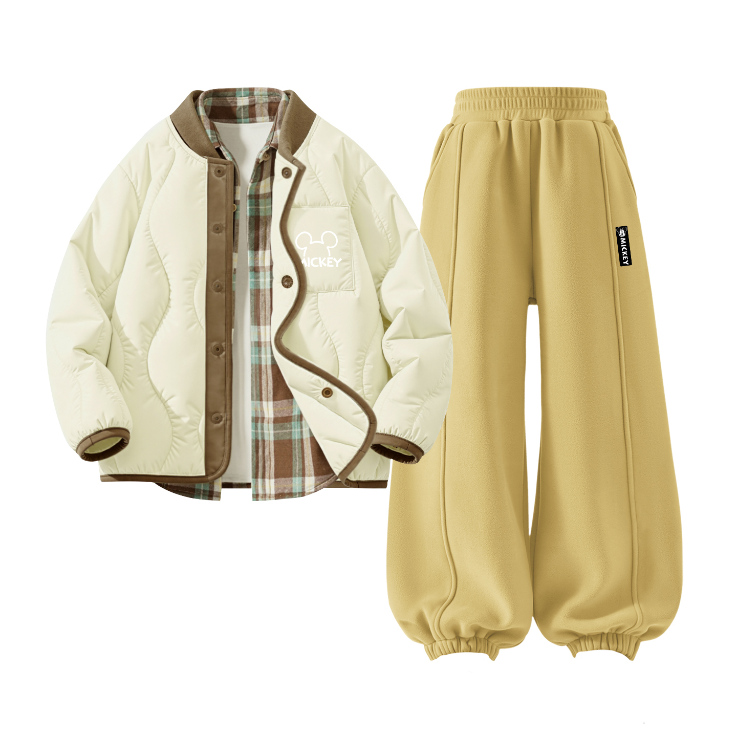 

Детская повседневная спортивная одежда с круглым вырезом и утолщенным воротником Disney, [thickened and fleece-lined]thick board di line k экрю+di h long hook-and-loop k deep autumn желтый+solid rum коричневый plaid