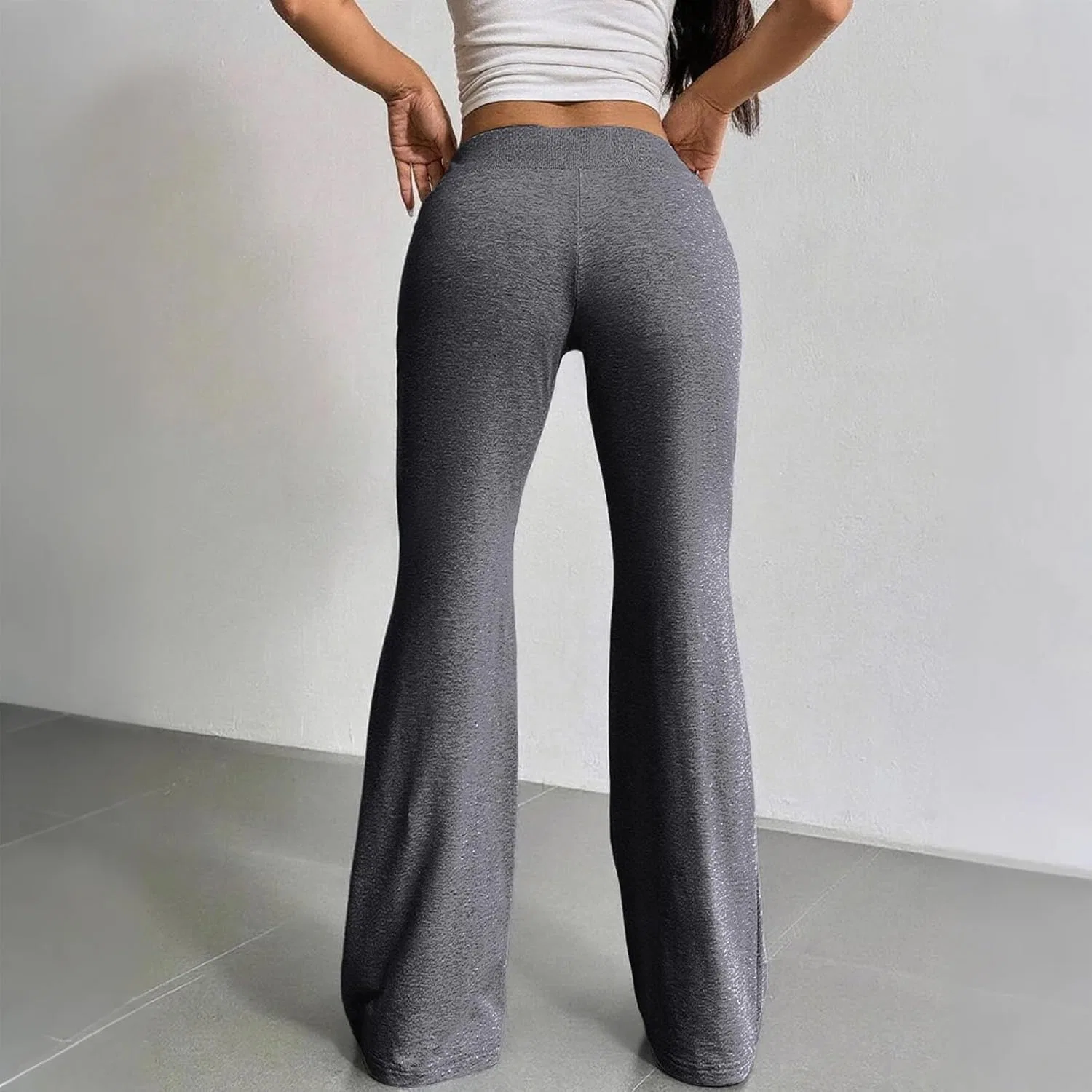 Спортивные леггинсы клеш с завязкой, Generic, J004- Dark Gray — фото 4