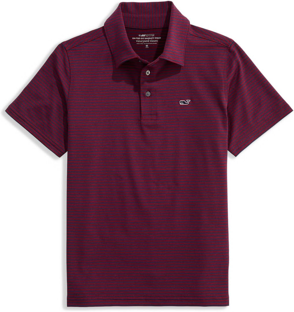 

Поло Vineyard Vines Kids Bradley Stripe Sankaty Polo, цвет Crimson/Deep Bay