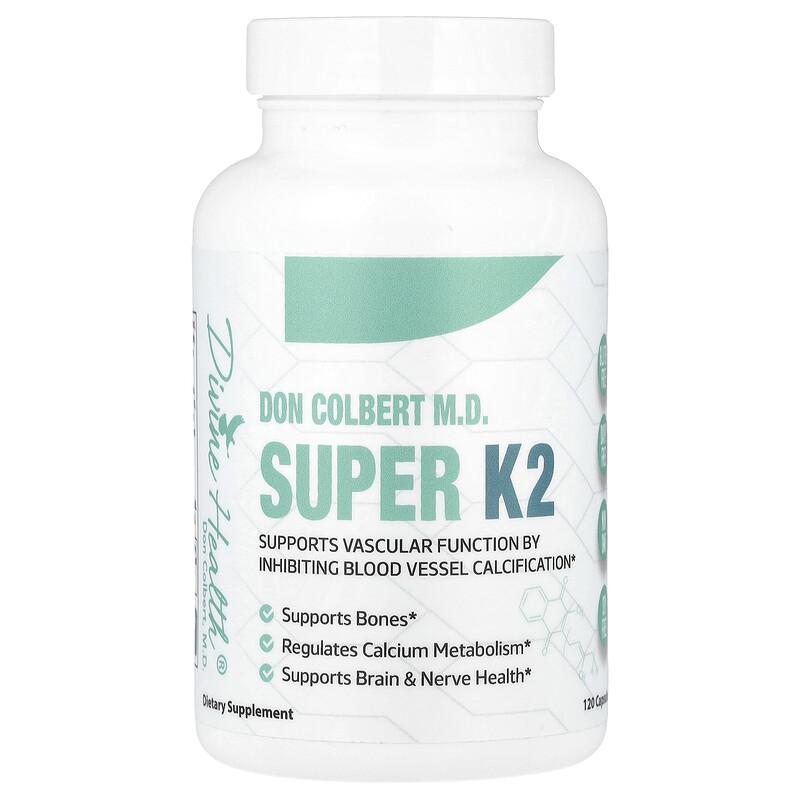 

Divine Health, Дон Кольбер, доктор медицины Super K2, 200 мкг, 120 капсул