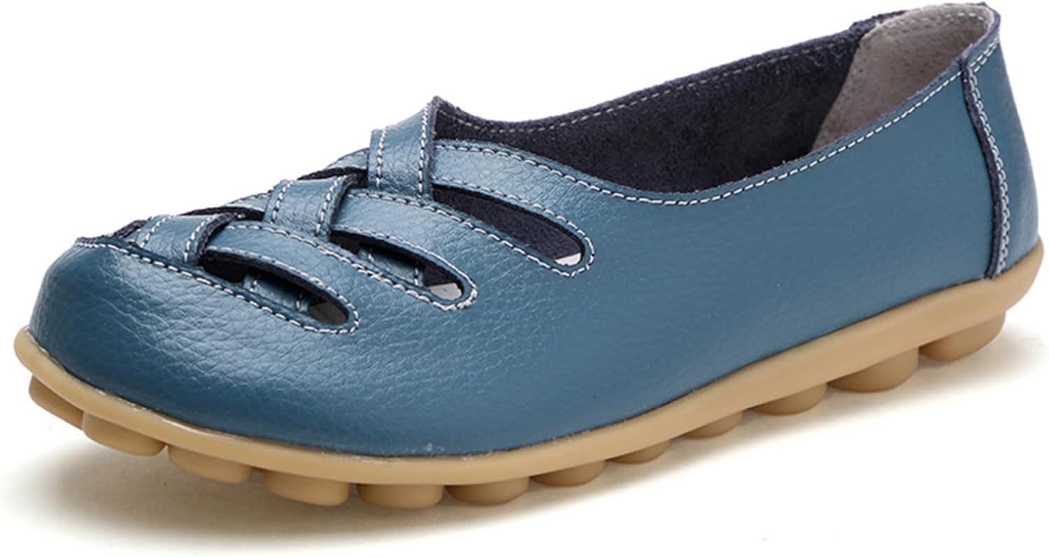 

Женские кожаные лоферы летние дышащие с вырезами, закрытый носок, сандалии без застежки, повседневные, легкие с мягкой подошвой, удобные для работы медсестры, прогулки, комфортные повседневные сандалии типа 'рыбак' Kajxz, светло-голубой